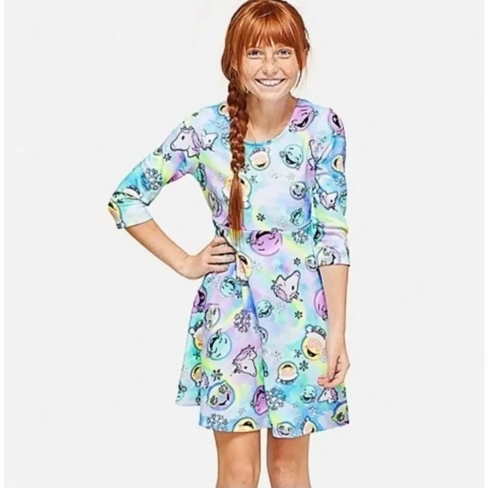NWT Youth Girls Justice Holiday Fit & Flare Christmas Emoji Dress - Sz 20
